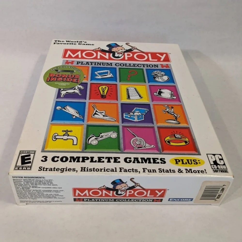 Vtg Monopoly Platinum Collection PC 3 Games Tycoon Casino Bonus Skateboard Token